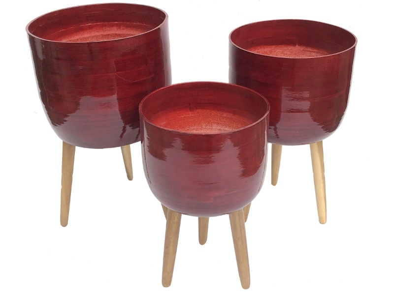Bespoke Red Bamboo Planter Set with Removable Wooden Legs